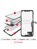 Replacement 4 in 1 Long Flex (Digitizer Touch With Glass + OCA + Frame Pre-installed) Compatible with OCA Master iPhone X (OCA Master)