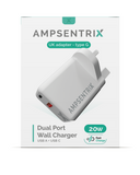 2 Plug - 20W USB Type C And USB Type A Wall Power Adapter (AmpSentrix) (220V Uk) Compatible with Ampsentrix
