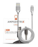 Replacement 6 ft Micro USB To USB Type A Cable (AmpSentrix) (Infinity) (Silver) Compatible with Ampsentrix
