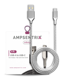Replacement 6 ft USB Type C To USB Type A Cable (AmpSentrix) (Infinity) (Silver) Compatible with Ampsentrix
