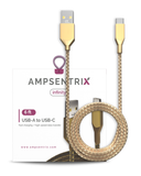 Replacement 6 ft USB Type C To USB Type A Cable (AmpSentrix) (Infinity) (Gold) Compatible with Ampsentrix