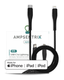 Replacement 6 ft MFI Lightning To USB Type C Cable (AmpSentrix) (Alpha) (Black) Compatible with Ampsentrix