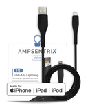 Replacement 6 ft MFI Lightning To USB Type A Cable (AmpSentrix) (Alpha) (Black) Compatible with Ampsentrix