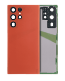 Replacement Back Cover Glass With Camera Lens Compatible with Samsung Galaxy S22 Ultra 5G (No Logo) (Aftermarket Plus) (Red)