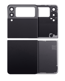 Replacement Top &amp; Bottom Back Cover Glass With Camera Lens Compatible with Samsung Galaxy Z Flip 3 5G (Aftermarket Plus) (Phantom Black)