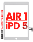 Replacement Digitizer Compatible with Apple iPad Air 1 / iPad 5 (2017) (No Home Button Installed) (Aftermarket Pro: XO7) (White)