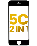 Replacement 2 in 1 (Front Glass + Frame Pre-Installed) Compatible with Apple iPhone 5C (2 Pack) (Black)