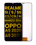 Replacement LCD Assembly Without Frame Compatible with Realme 5i / 5 / 5S / C3 / C3i / 6i / Narzo 20A / OPPO A5 2020 / A9 2020 (Refurbished) (All Colors)