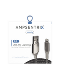 Replacement 6 ft Non-MFI USB Type A To Lightning Cable (AmpSentrix) (Infinity) (Silver) Compatible with Ampsentrix