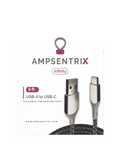 Replacement 6 ft USB Type C To USB Type A Cable (AmpSentrix) (Infinity) (Silver) Compatible with Ampsentrix