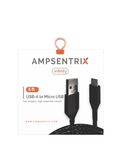 Replacement 6 ft Micro USB To USB Type A Cable (AmpSentrix) (Infinity) (Black) Compatible with Ampsentrix