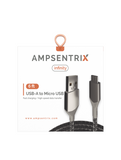 Replacement 6 ft Micro USB To USB Type A Cable (AmpSentrix) (Infinity) (Silver) Compatible with Ampsentrix